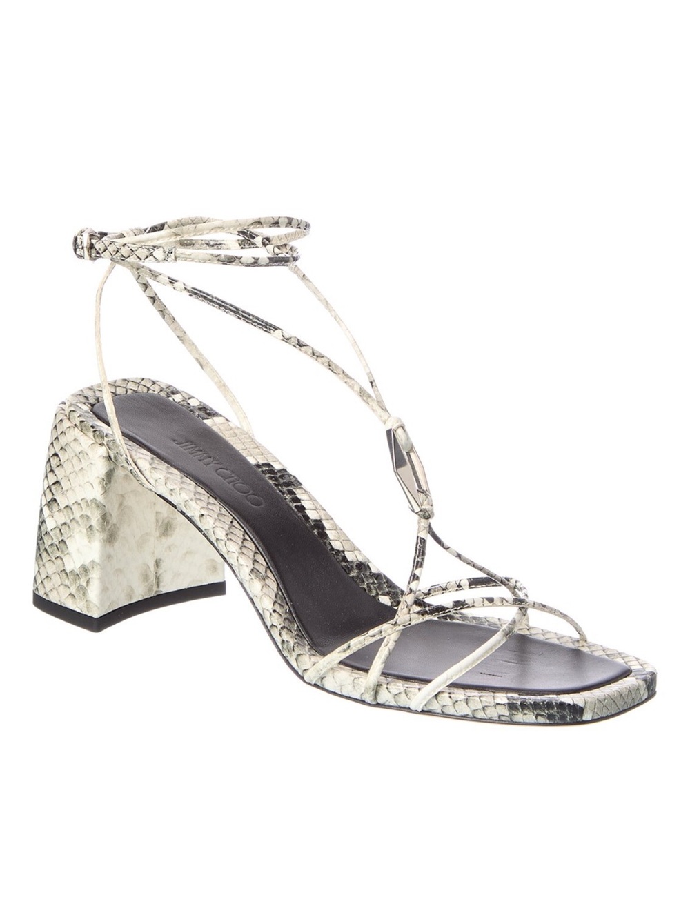 Jimmy Choo Snake-Print Strappy Block Heel Sandal - White/Black